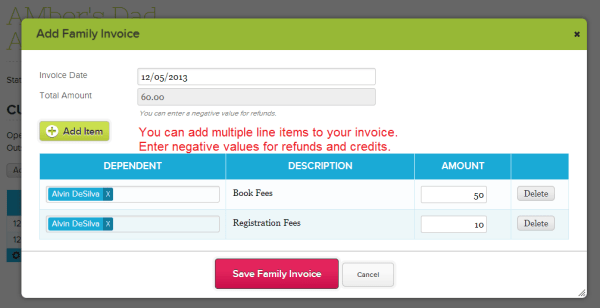QuickSchools Fee Tracking: Adding an Invoice