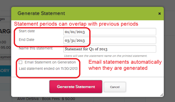 QuickSchools Fee Tracking: Generating a Statement