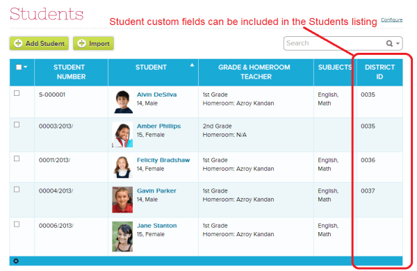 Display ONE Custom Field in Students listing