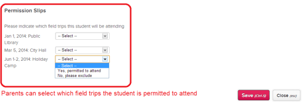 Custom Fields for Permission Slips
