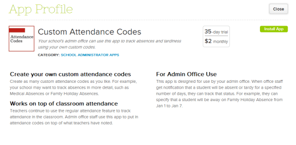 Custom Attendance Codes - QuickSchools App