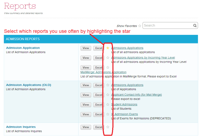 Select Reports that you frequently use using the Star icon