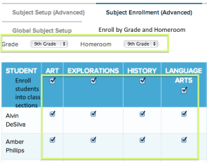 Advanced Subject enrollment enabled you to enroll students based on section name (subject abbreviation)