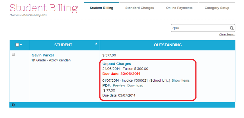 Student Billing / Unpaid Charges