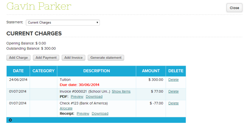 Student Fee Tracking Details