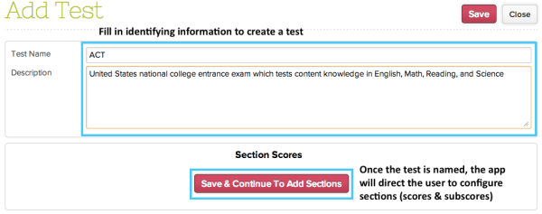 Fill in this form to name the new test and give it a description. 