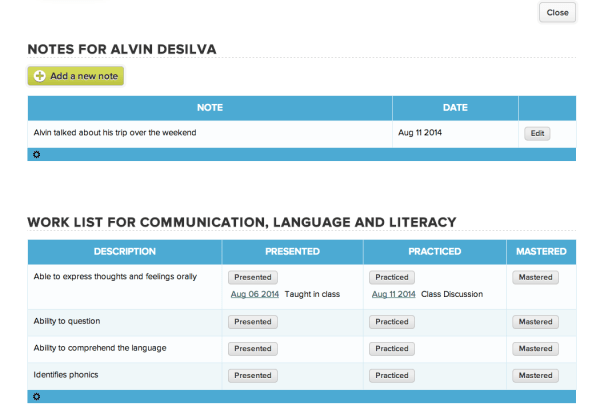 Montessori Assessment in QuickSchools