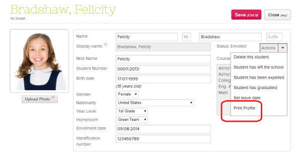 Printing the Student Profile