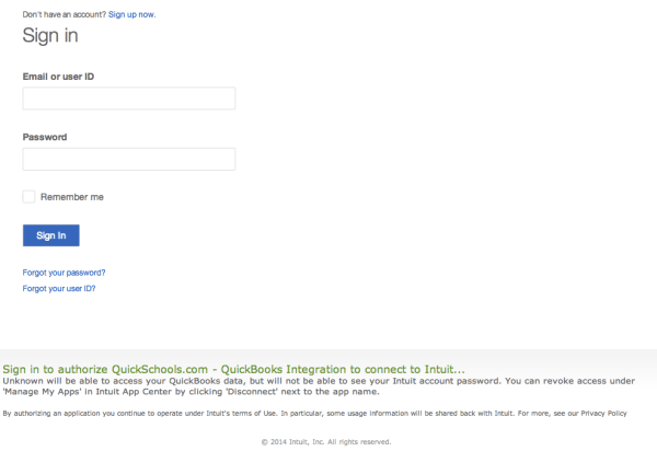 Logging into QuickBooks Online from QuickSchools