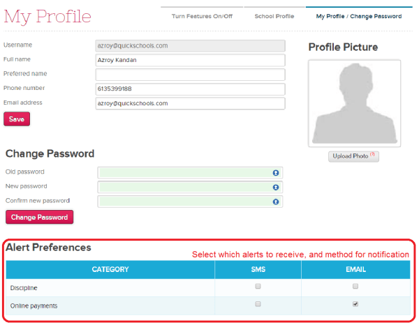 Set Notification Preferences under My Profile