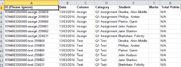 Sample Gradebook Excel File
