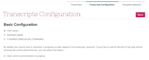 Transcripts Configuration