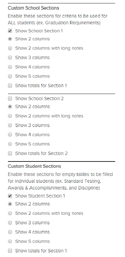 Configure Additional Transcript Sections