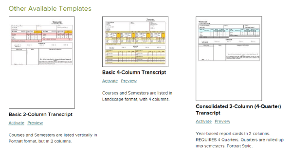 Available Templates for Transcripts