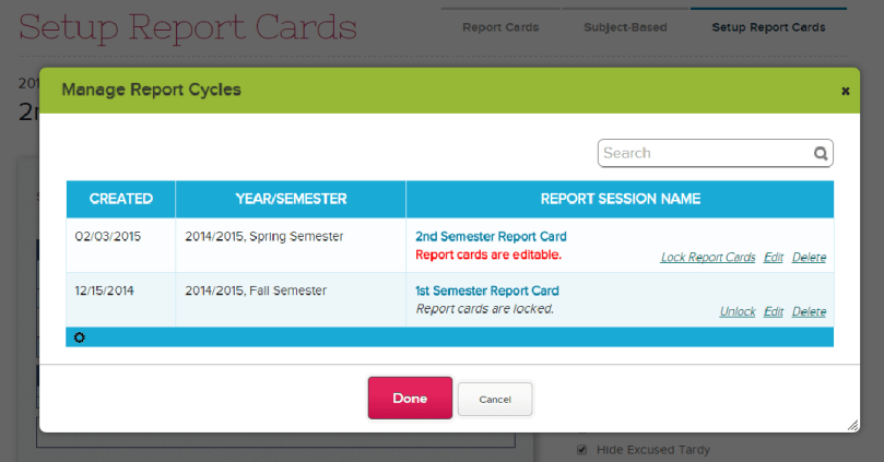 Manage Report Cards to Lock / Unlock Report Cards