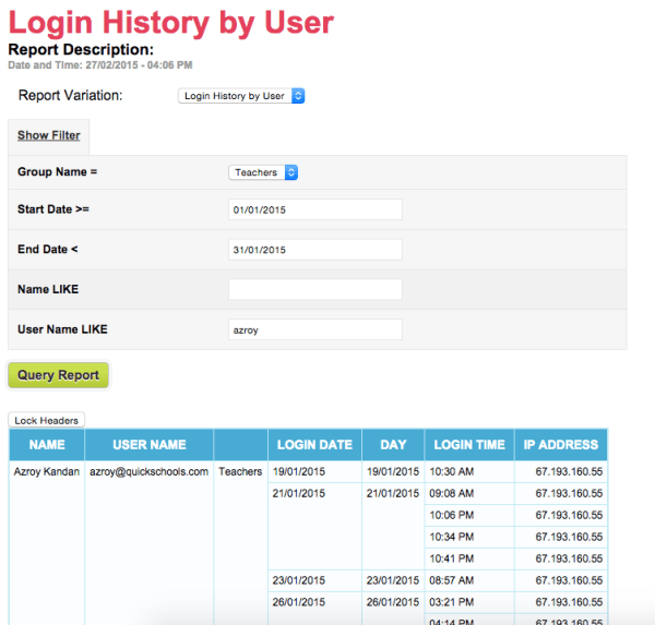 Portal Login History Report