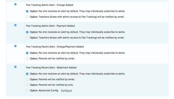 QuickSchools Fee Tracking Alerts