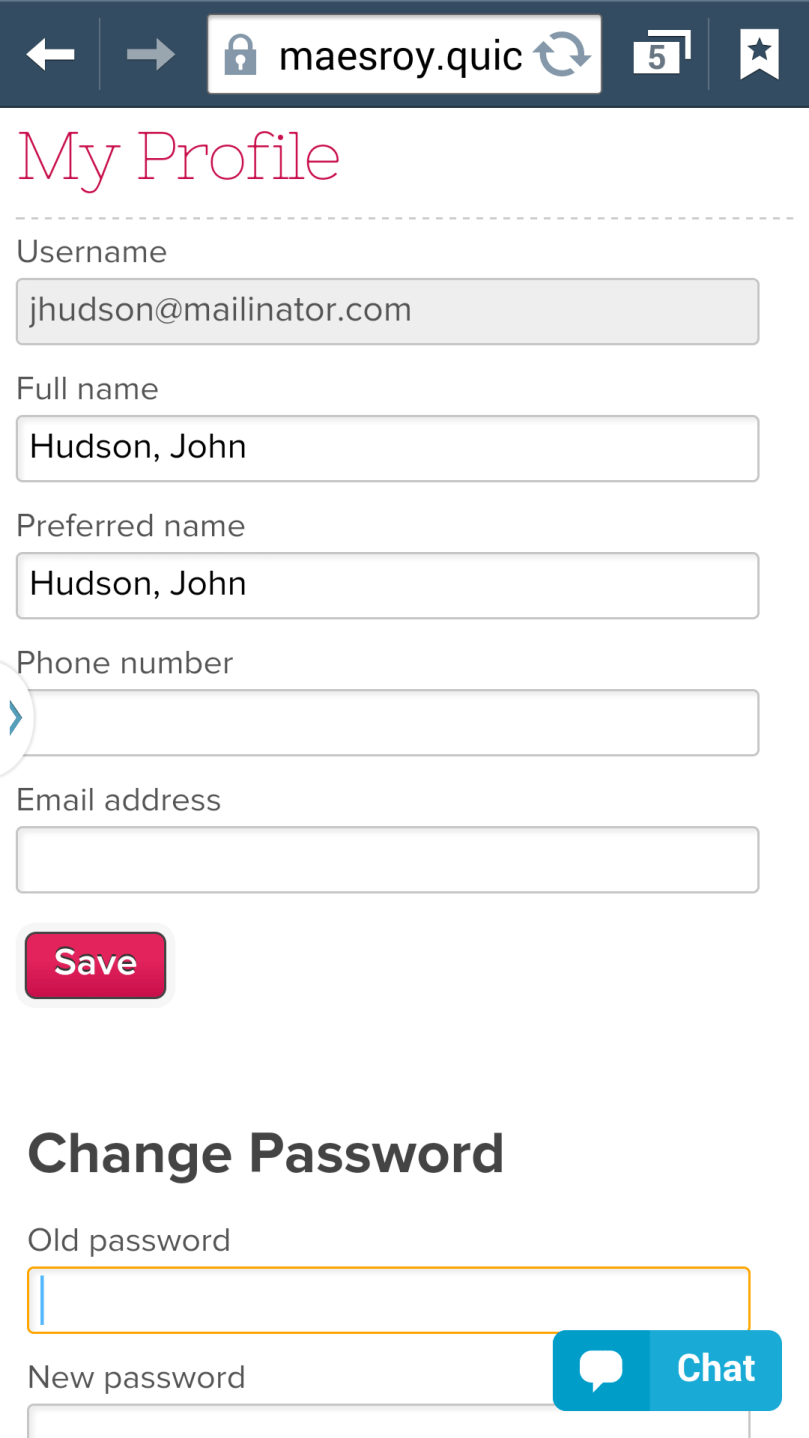 QuickSchools User Profile on Mobile Device