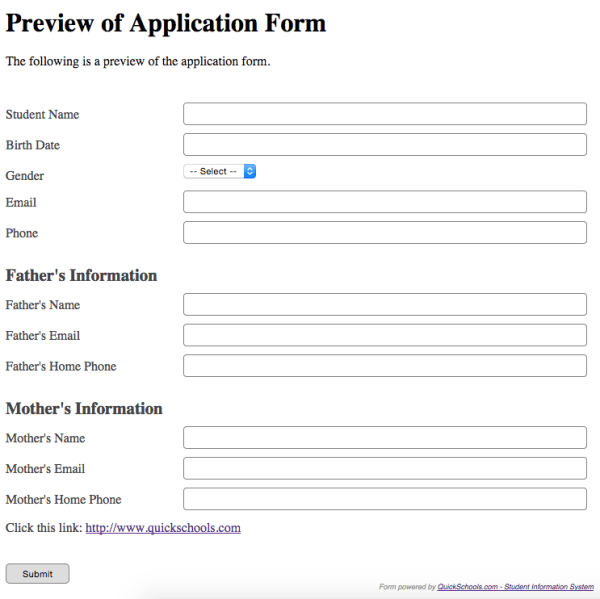 Custom Online Application Form for Admissions