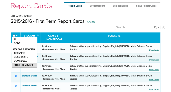 Bulk Print Report Cards (In Order)