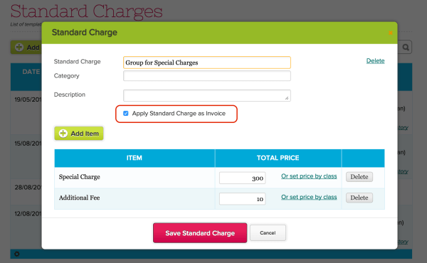 Apply a Standard Charge as Invoice