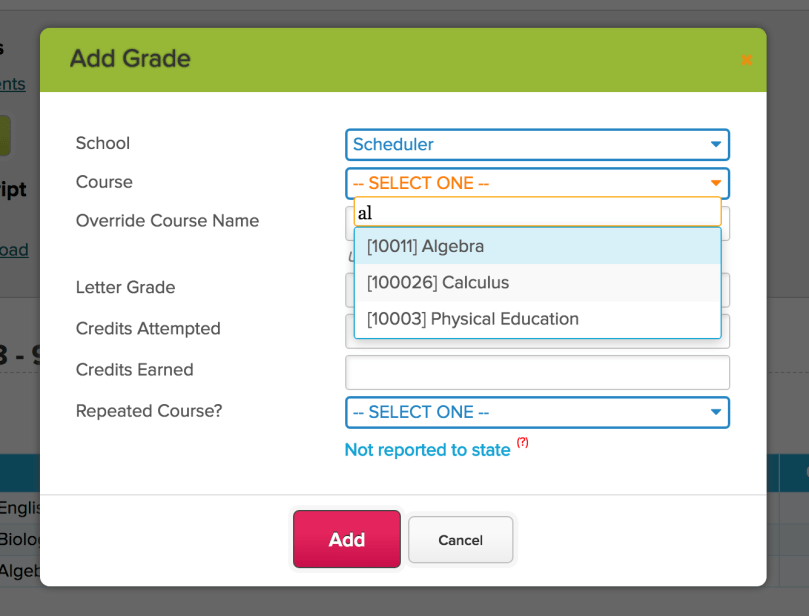 Select Course from your Course Catalog