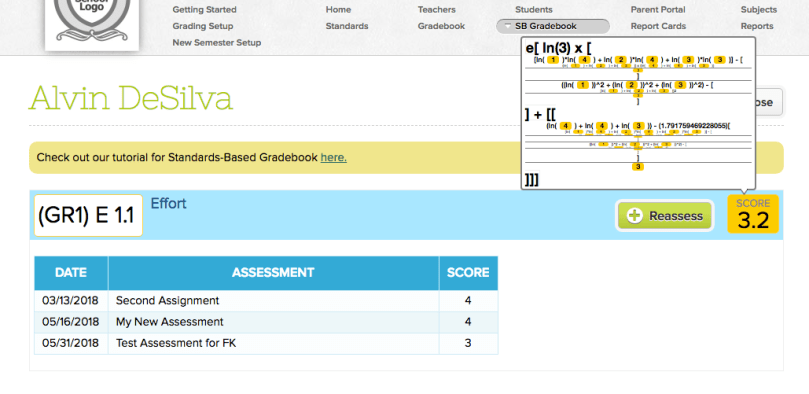 Calculated Power Law Score for Standard