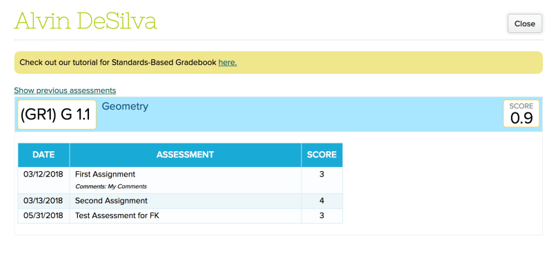 Viewing SBG Comments on the SBG for Students