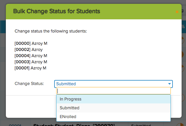 Select New Status for Online Form Submissions in Bulk