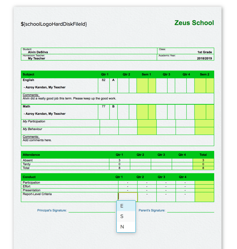 Entering Evaluations for Conduct in Report Cards