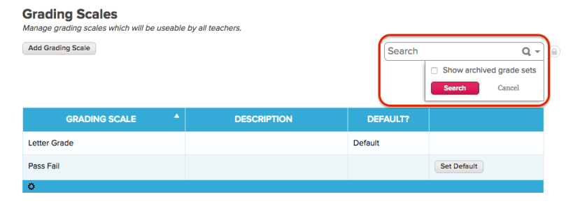 Gradebook Grading Scale Advanced Search