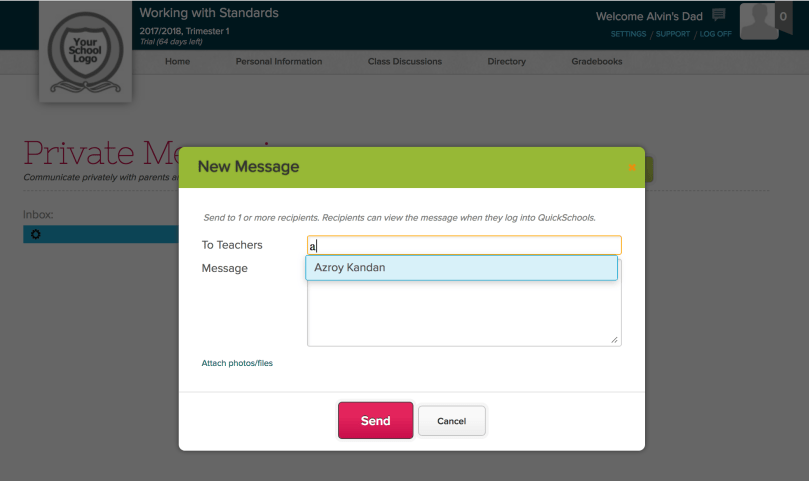 Creating Private Messages from the Parent Portal