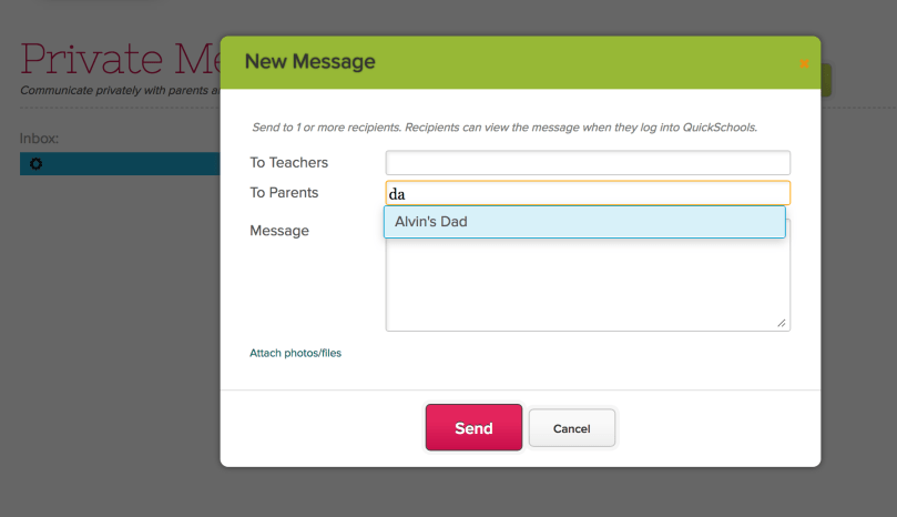 Teachers creating Private Messages to Parents