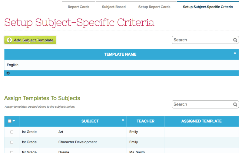 Setup Subject-Specfic Criteria for Report Cards