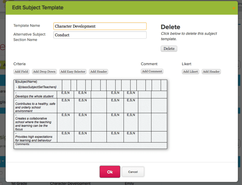Create Criteria for Conduct Subject