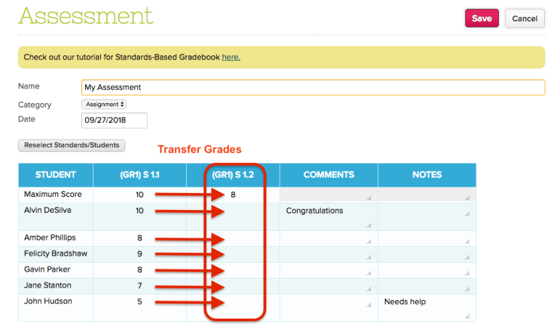 Transfer Grades in the Assessment