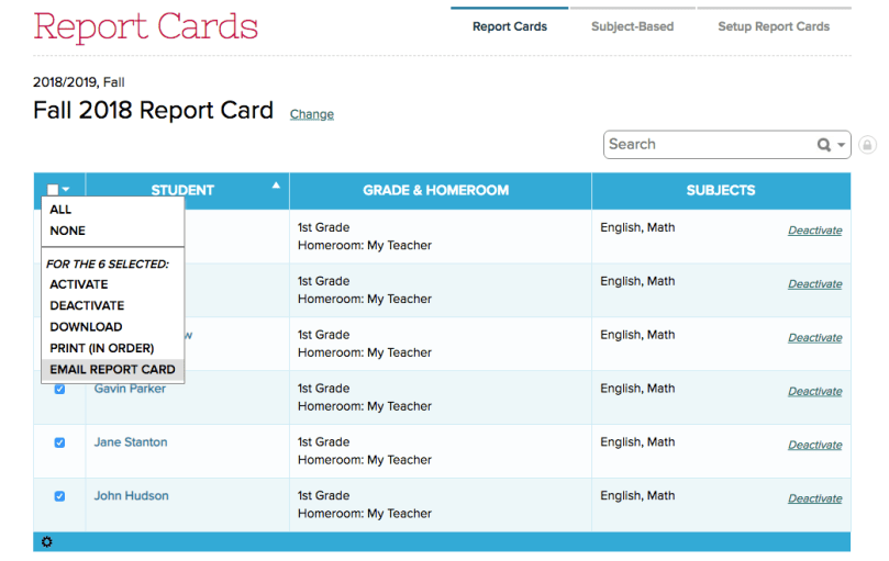 Bulk Email Report Cards