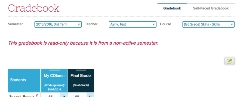 Gradebook with Disabled "Edit Anyways" link for Inactive Terms