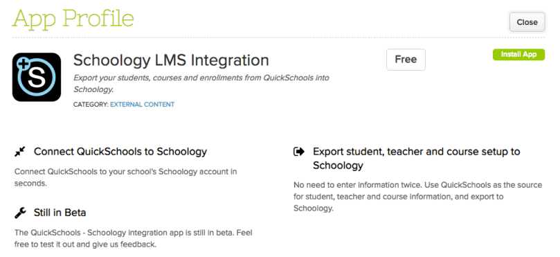 Schoology Integration App on QuickSchools App Store
