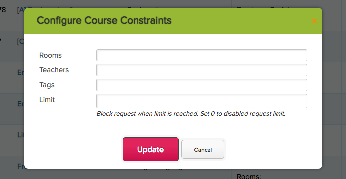 Course Request Limit by Course for Student Portal