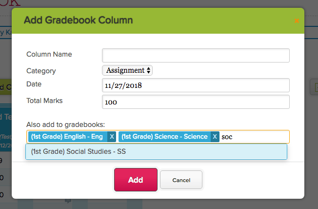 Create Gradebook Columns for Multiple Subjects