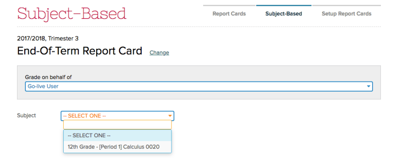 Updated Dropdown in Report Cards