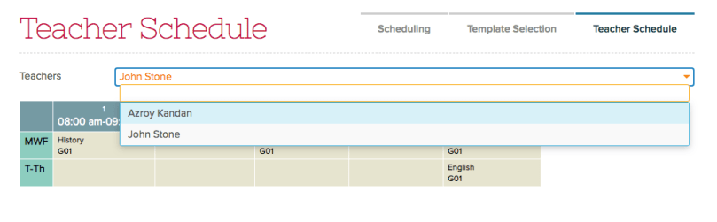 Admin can select Teacher Schedule