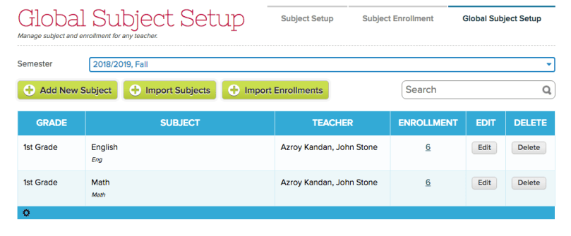 Subject and Subject Enrollment Import buttons on Global Subject Setup screen