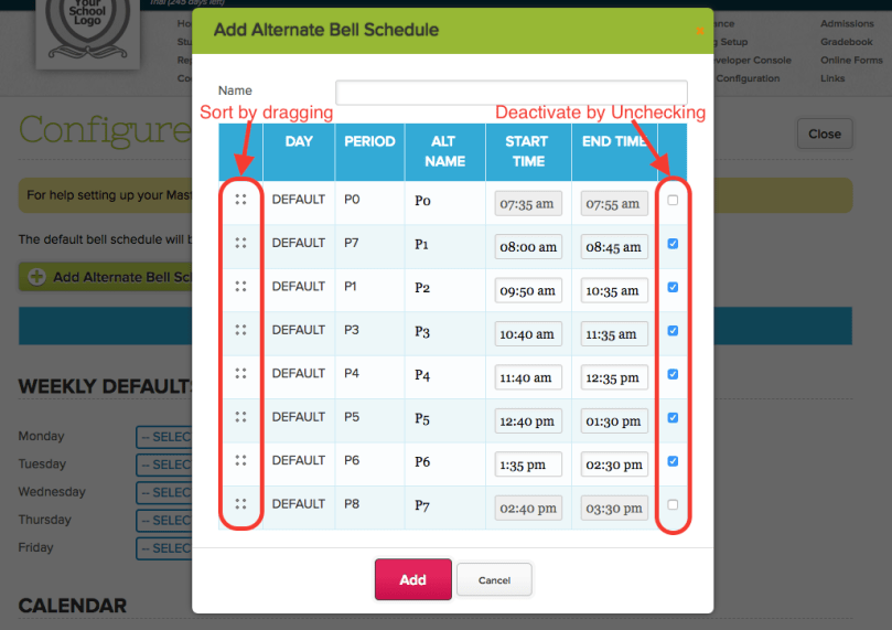 Altername Bell Schedule in Master Scheduler