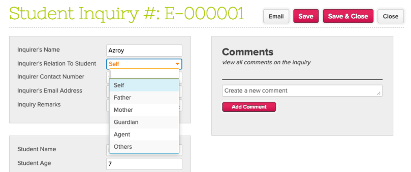 Updated Dropdowns in Admissions Inquiry