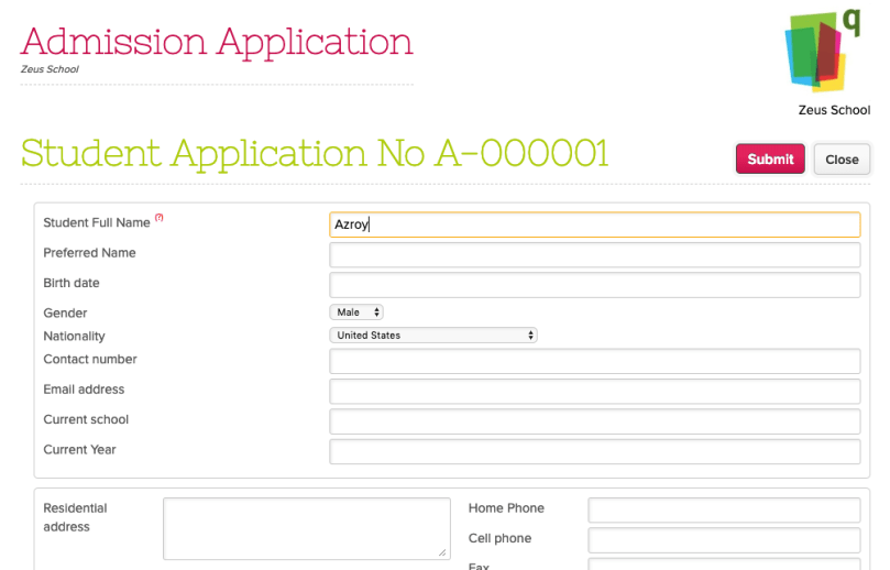 Admissions Application that has been Retrieved Online