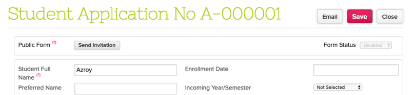 Send Invitation to Admissions Application