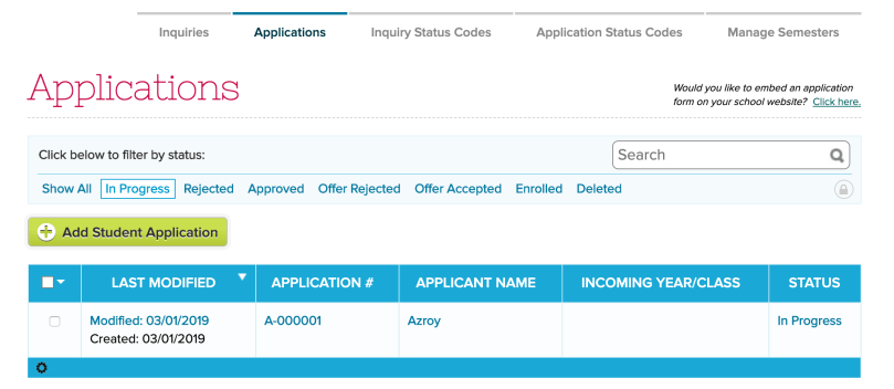 Admissions Applications by Status