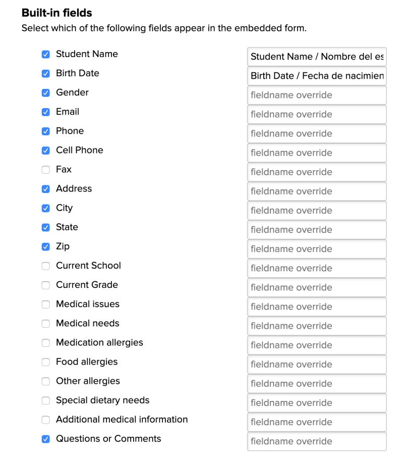 Override Built-In Application Fields for Embedded Admissions Forms